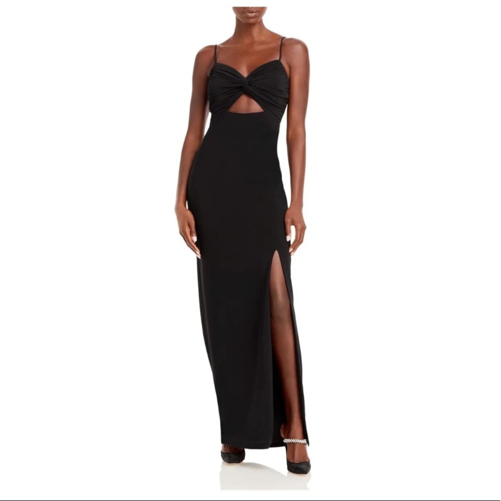 AQUA FORMAL Twist Front Cutout High Slit Lined Spaghetti Strap Gown Dress size 8